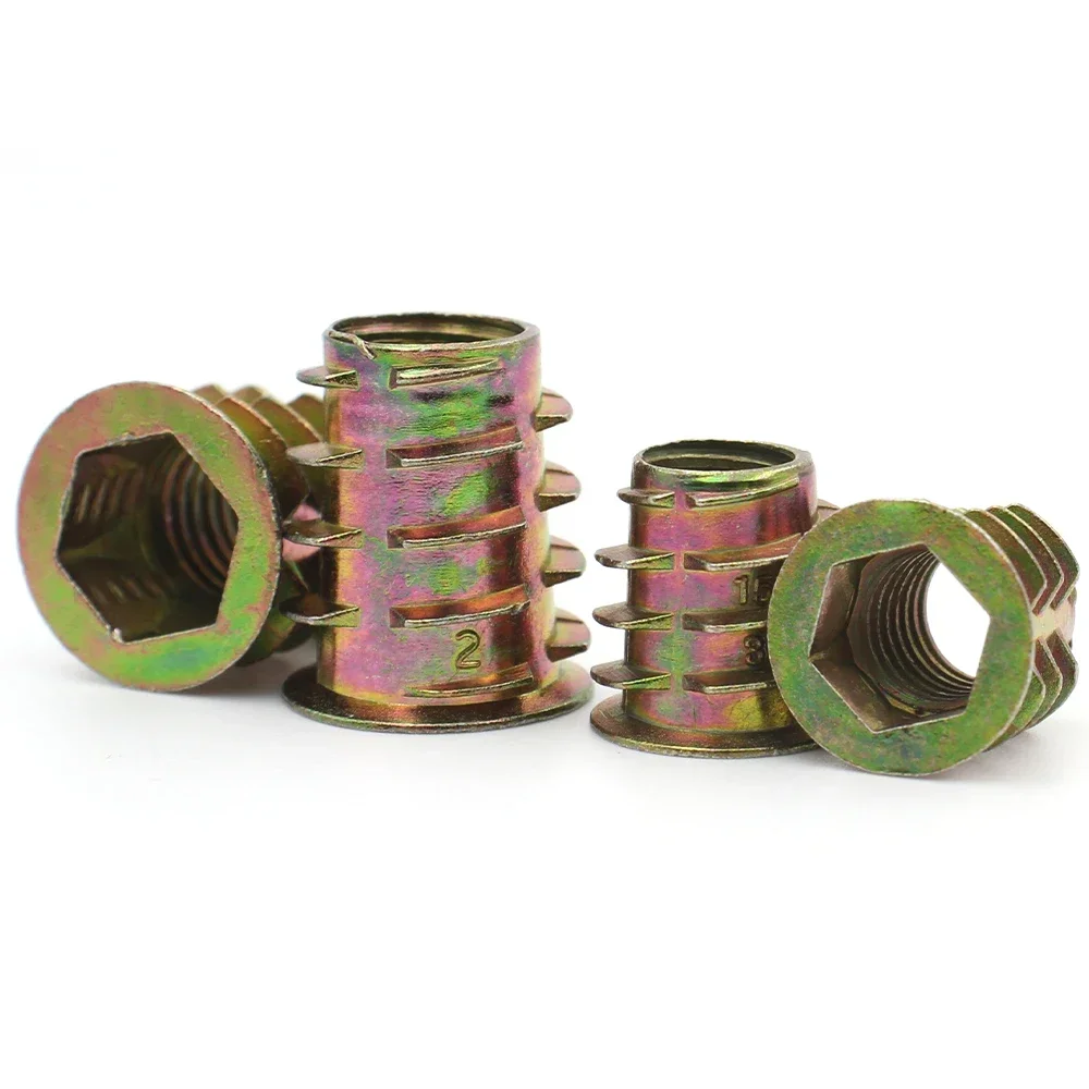 5/10pcs M4 M5 M6 M8 M10 Zinc Alloy Thread For Wood Insert Nut Flanged Hex Drive Head Furniture Nuts