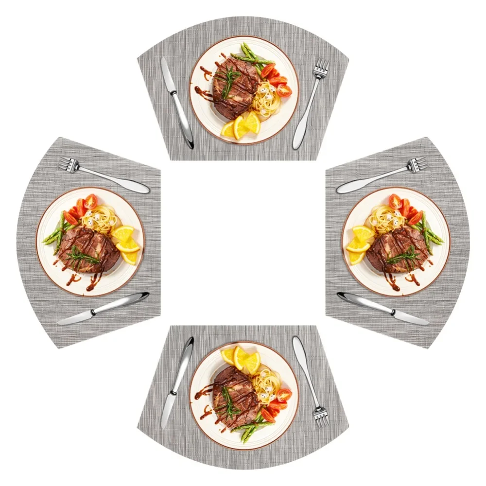 4Pcs Wedge Placemats for Round Tables PVC Place Mats Non-Slip Heat Resistant and Washable Table Mats for Kitchen and Dining Room