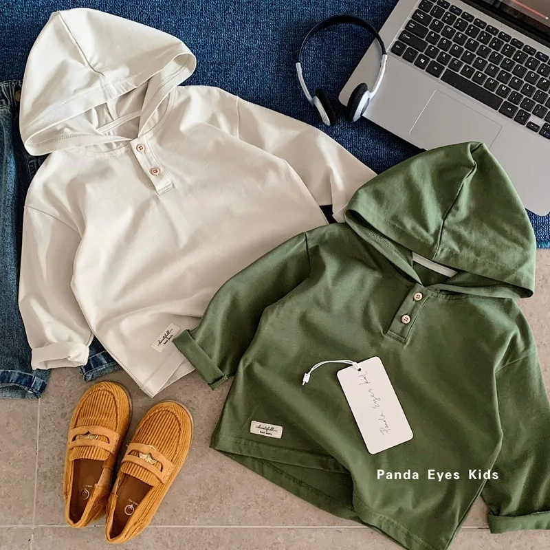Hooded Boy Long Sleeve Sweatshirt Pure Cotton Autumn Outfit New Kid Medium Toddler Fall Base Shirt Trendy Youth Casual Apparel