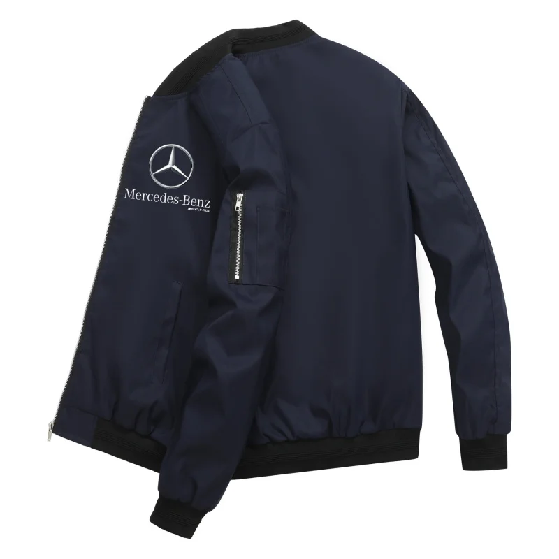 

Spring and Autumn Jacket High-Quality Men's Stand Collar Sports Jacket Motorcycle Pilot Print Mercedes-Benz Workwear Motorcycle