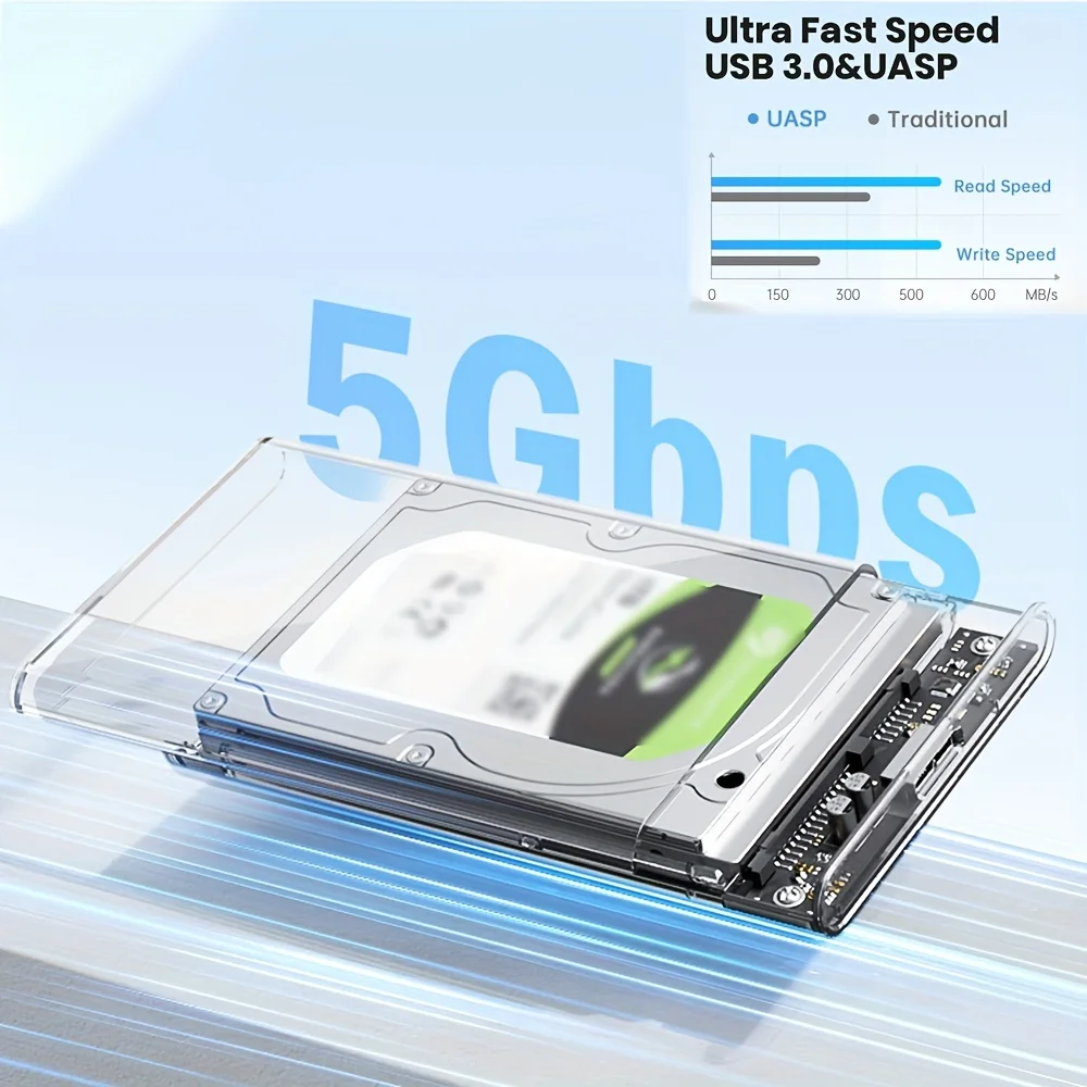 Ultra-Fast USB/Type C to SATA Hard Drive Enclosure - 5Gbps UASP Compatible with 2.5-Inch HDD/SSD for PC Mac Laptops and Desktop