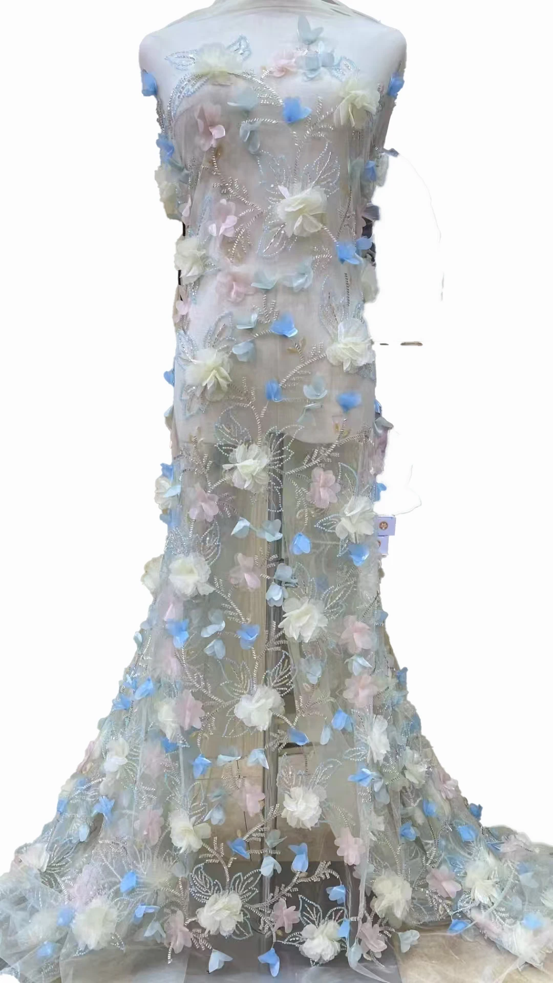 

Hot models 3D three-dimensional flowers embroidery bead tube fabric, lace fashion wedding dress stage dress fabrics