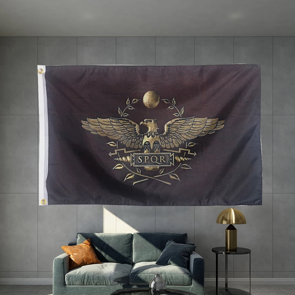 Ancient Rome Empire SPQR Flag Graphic Custom Printed  Hanging  Polyester Shaft Cover Brass Grommets Design Outdoor Advertising