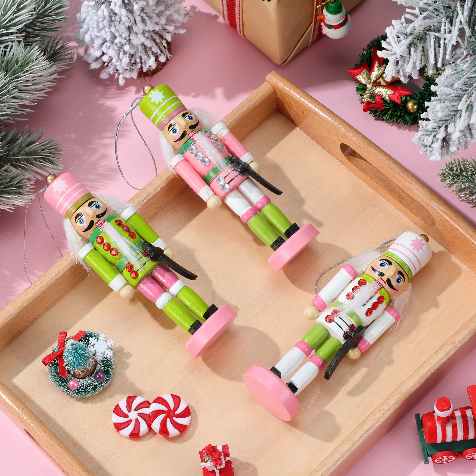 

3 Pcs Decor Christmas Nutcracker Figurine Holiday Handmade Figures Puppets Mini