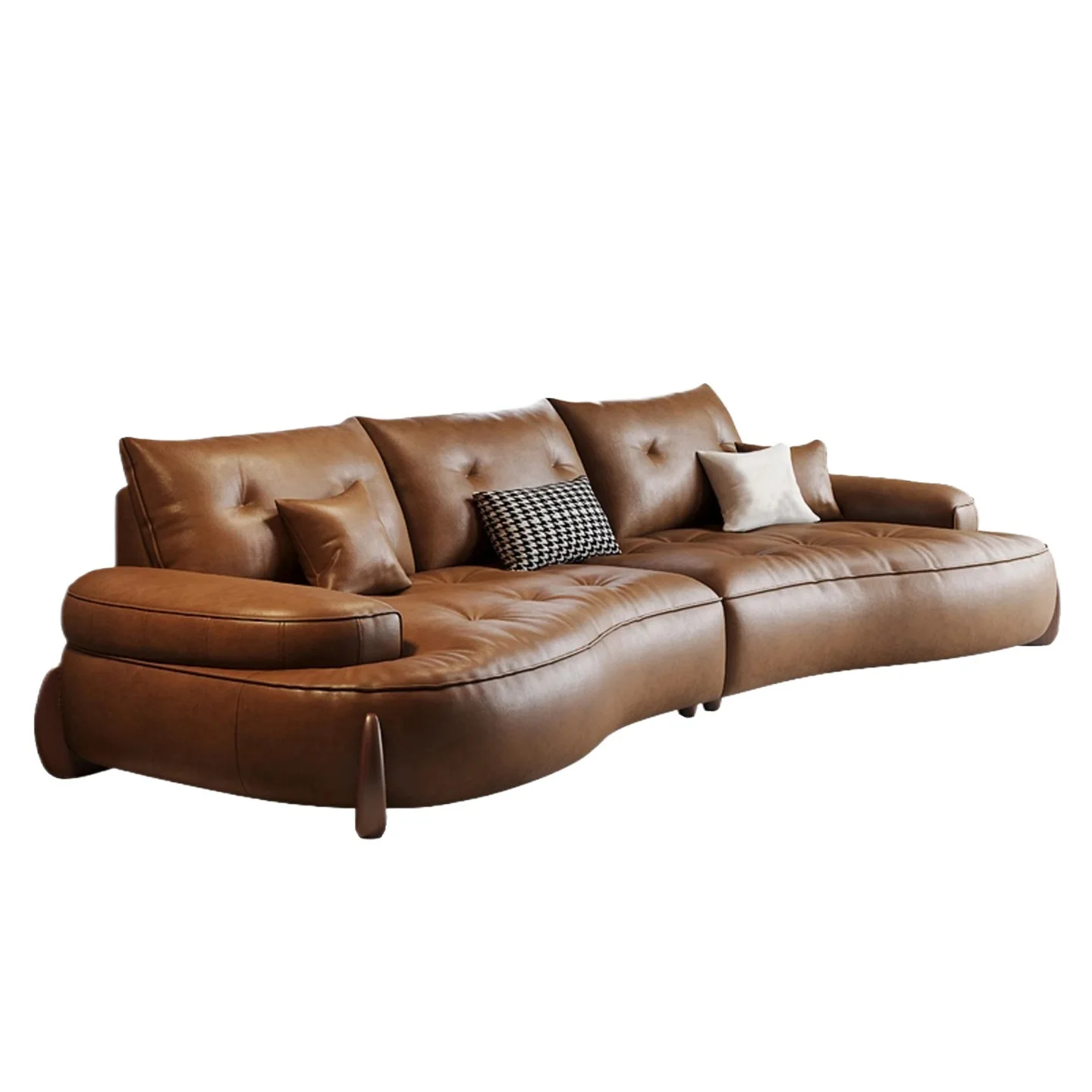 Living room modern simple brown retro Italian minimalist oil wax leather antique curved sofa