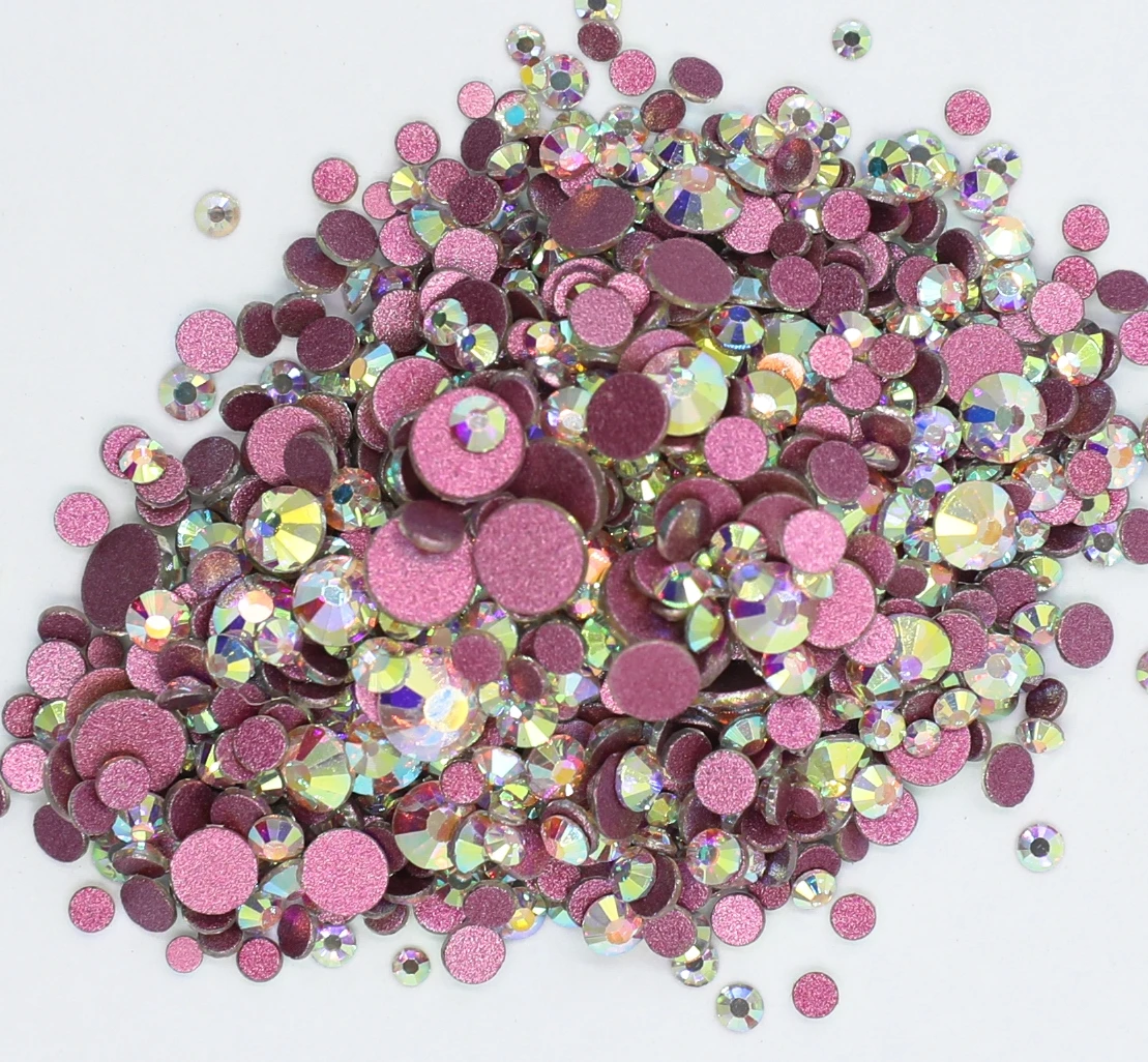 2023 Pink Crystal AB Nail Art Strass rosa rosa Base Non Hot Fix Strass Strass tessuto indumento decorazioni per unghie