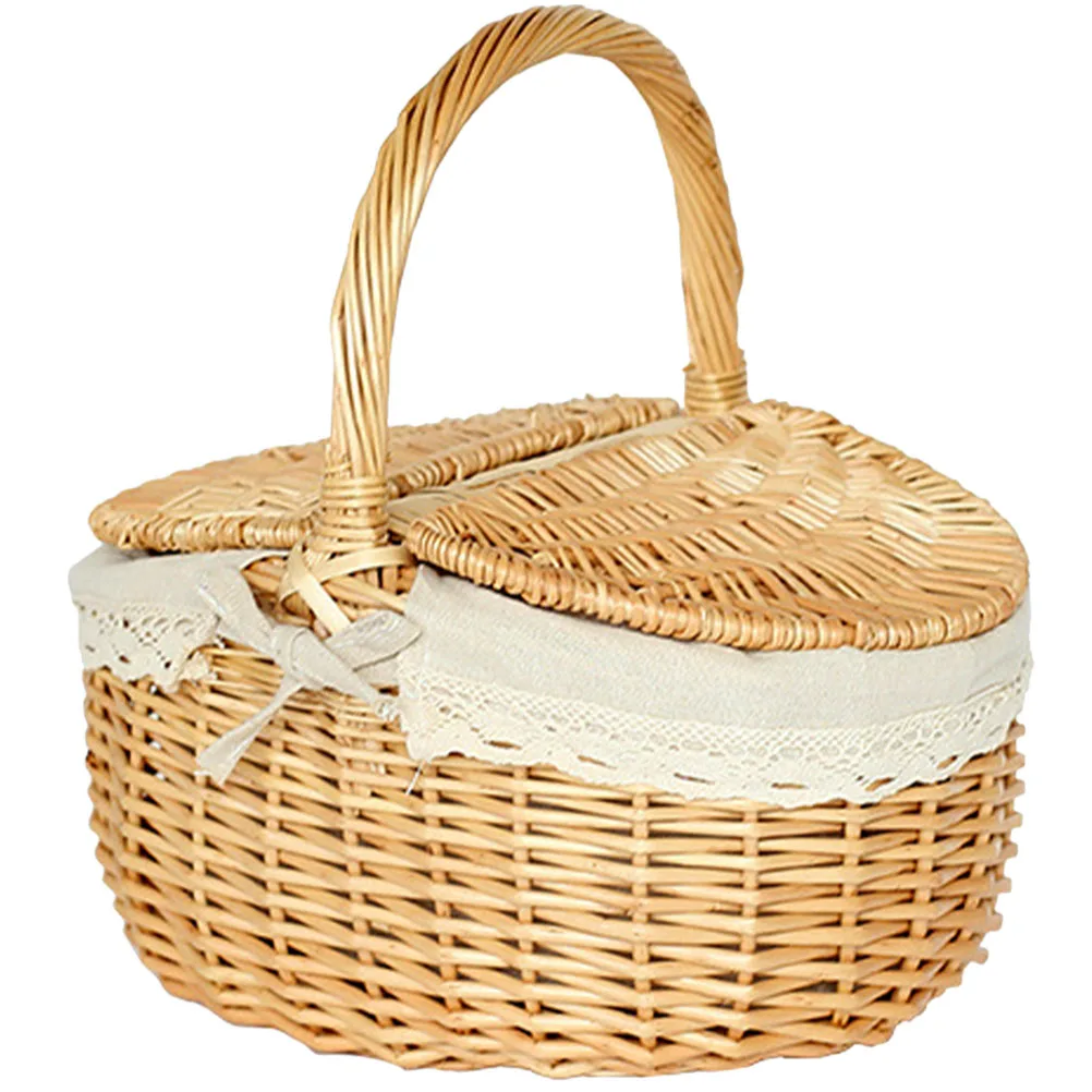 Small Basket Gift Picinic Empty Farmhouse Woven Bread Basket Seagrass Wicker Basket For Snacks Lid Rattan Storage With Lid