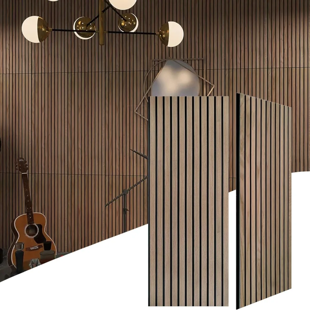 Panneaux acoustiques insonorisés, panneau texturé décoratif pour plafond et mur, lamelle cannelée en bois d'accent 3D, 43 × 16 amaran, 2 pièces