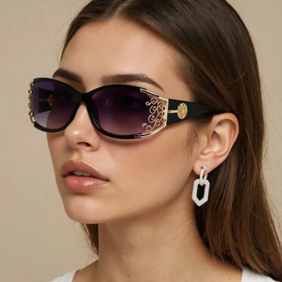 Nuevas gafas de sol huecas rectangulares envolventes de moda gafas de sol polarizadas de alta calidad para mujer protección UV.