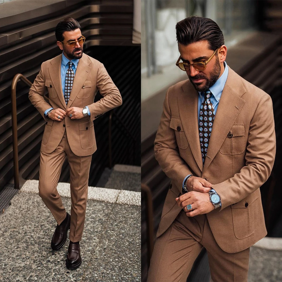 Traje clásico de alta calidad para hombre, esmoquin con solapa y muescas, dos botones, ajustado, para novio, traje de novio, 2 piezas (Blazer y pantalón)