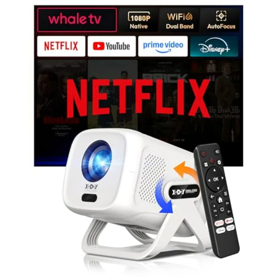 

Умный мини-проектор с поддержкой Netflix, автофокусом, коррекцией трапецеидальных искажений, Wi-Fi 6, Bluetooth, портативный, 1080P, с голосовым управлением, 4K, для домашнего кинотеатра