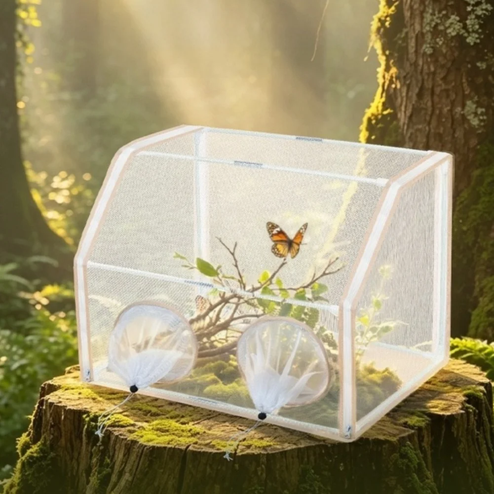 Outdoor Butterfly Net Butterfly Observation Box Breathable Fabric Design Dual Sleeve Openings Fiberglass Frame Structure