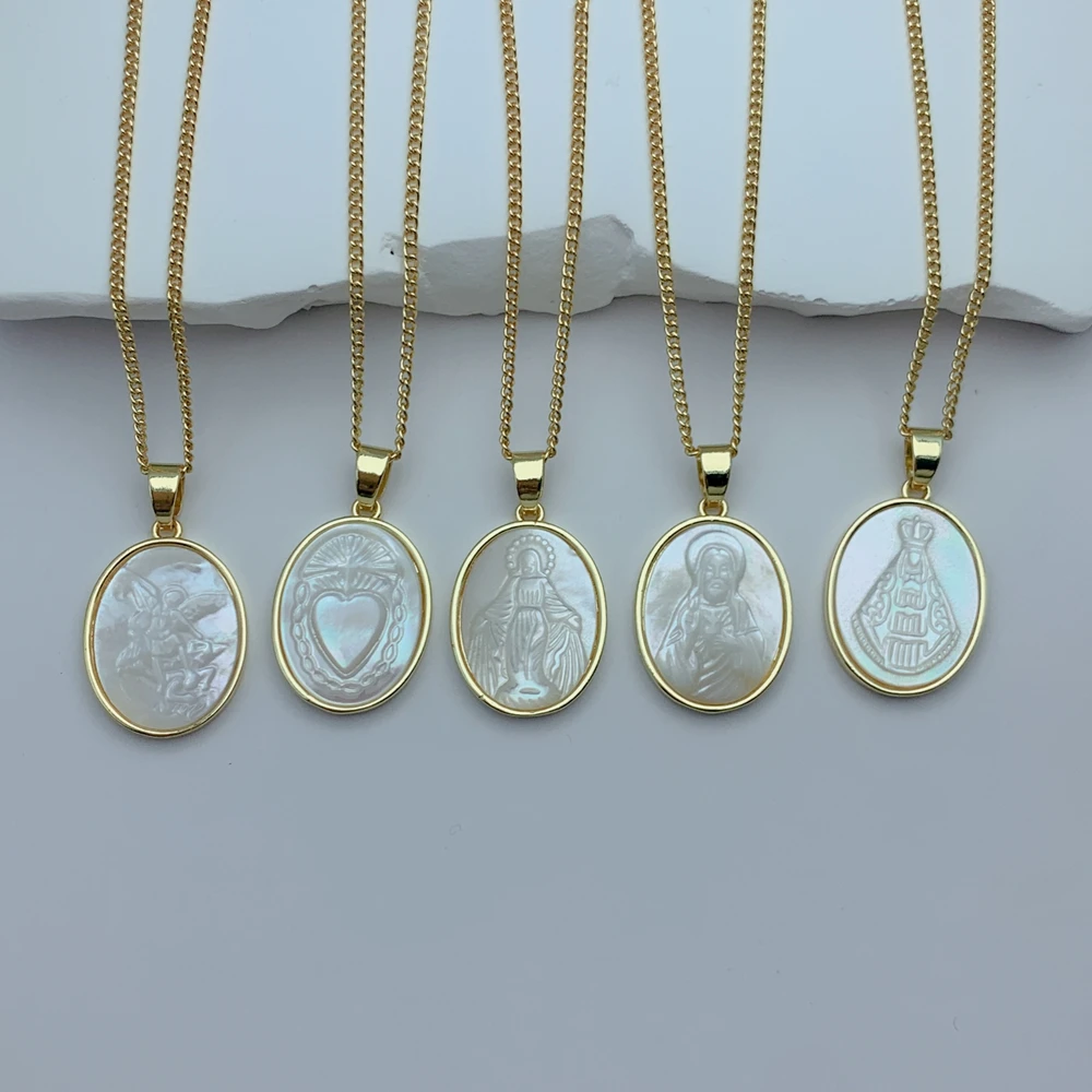 

Fashion Classic Virgin Mary Pendant Necklaces For Women High Quality Natural Sea Shell Jesus Charm Chain Jewelry Party Gift