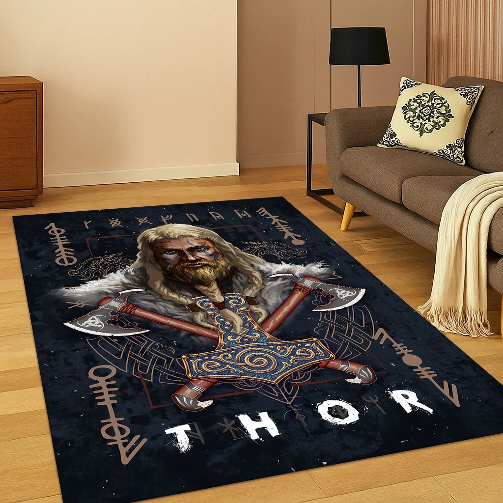 Odin Viking Symbol Valknut Nordic Valhalla Rune Carpet Rug for Living Room Bedroom Home Sofa Decoration,Area Rug Non-slip Mat
