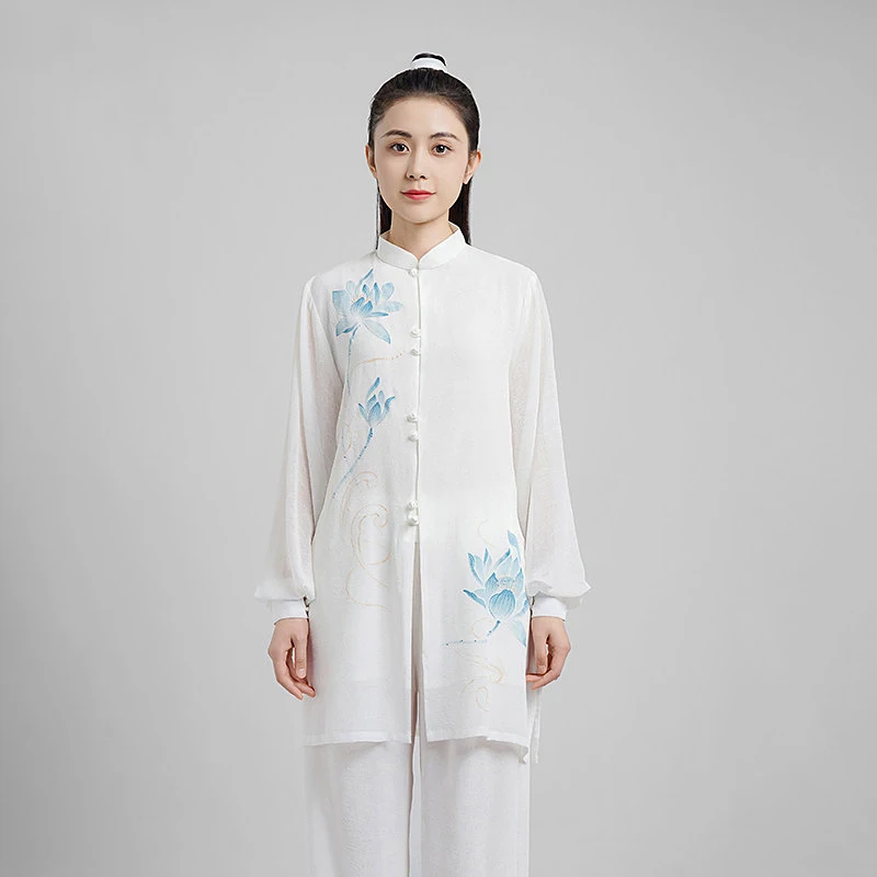 New Summer Tai Chi Suit Women Flowy Gauze Linen Qigong Performance Competition Training Set Martial Arts Outfit Breathable