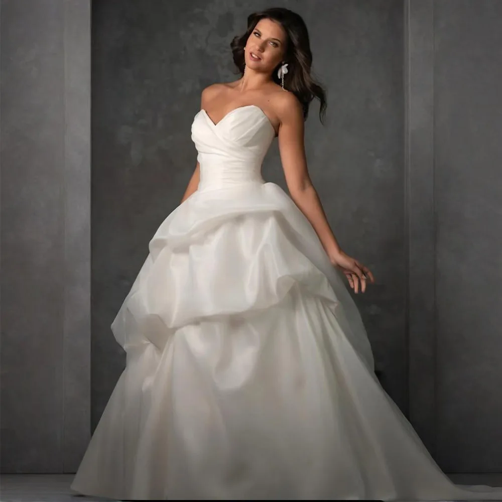 

Customized Simple White V-Neck Organza Pleated Women's Wedding Dress Strapless Backless Sexy Bridal Dress Church Dress Maria