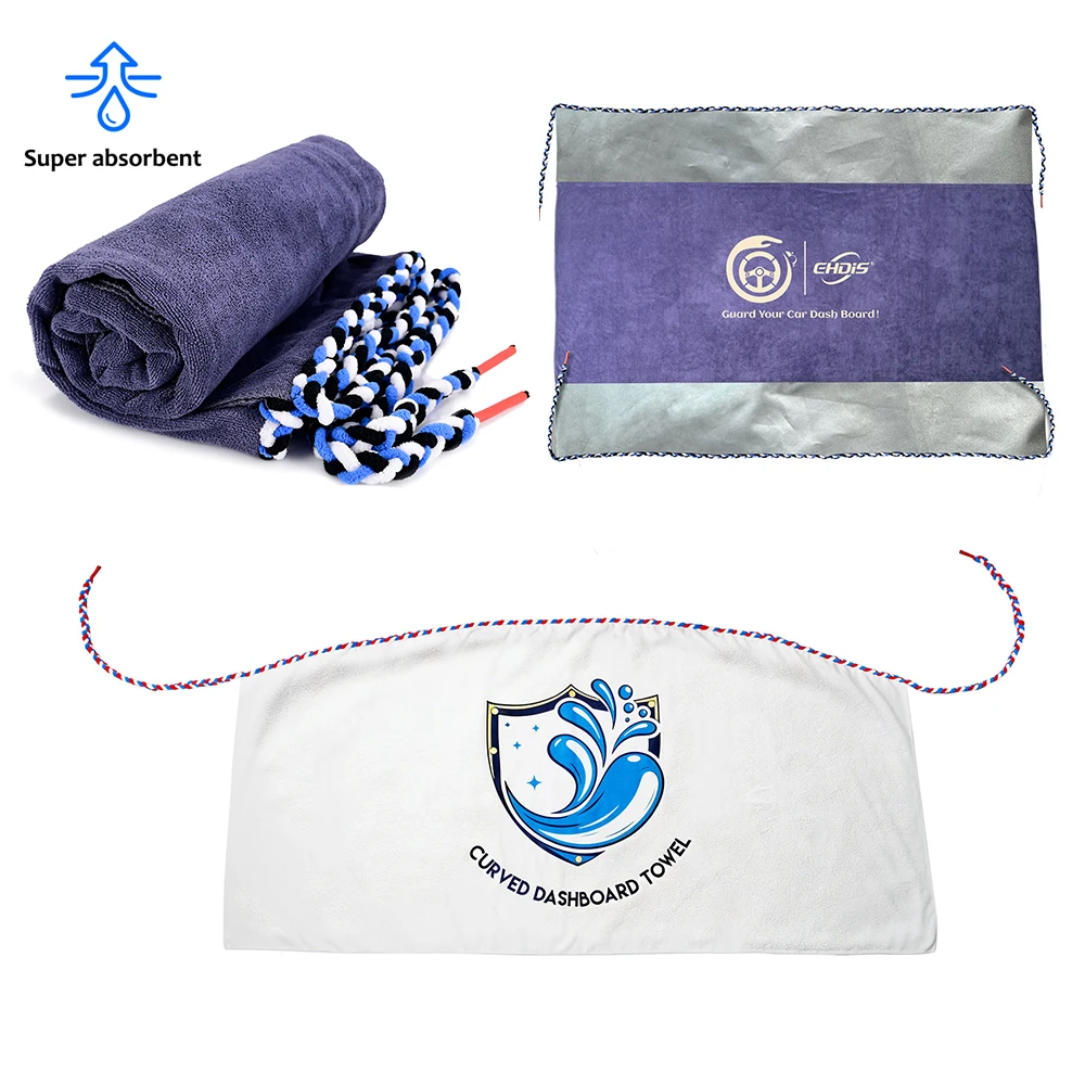 

FOSHIO Water Absorbent Dashboard Cover for Car Detailing Windshield Cleaning Microfiber Dash Protector Towel with Tint Ropes