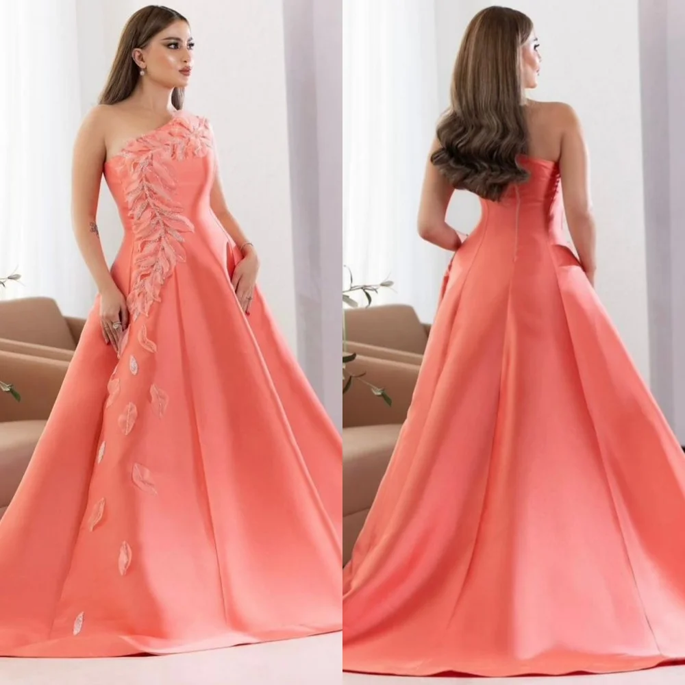 

Customized Modern Style Charmeuse Sequined Pleat A-line One-shoulder Long Dresses Bespoke Occasion Sexy