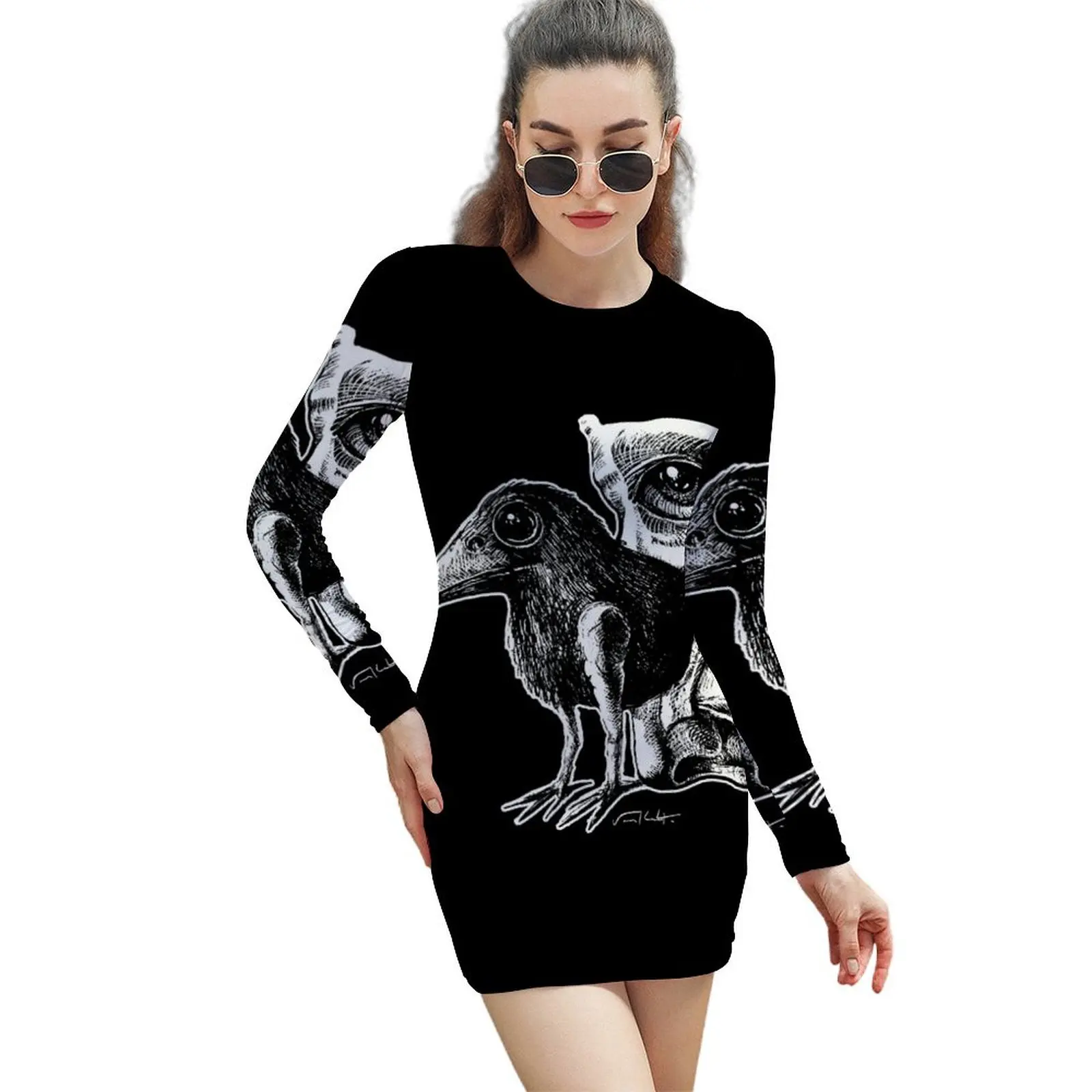 

Bird and human mutant Long-Sleeved Sheath Dress prom dress 2024 loose summer dress