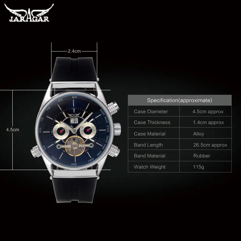 Jaragar Tpo Brand Automatic Self-wind Mens Watches Luxury Mechanical Watch Tourbillion Design Shock Resistant Complete Calendar