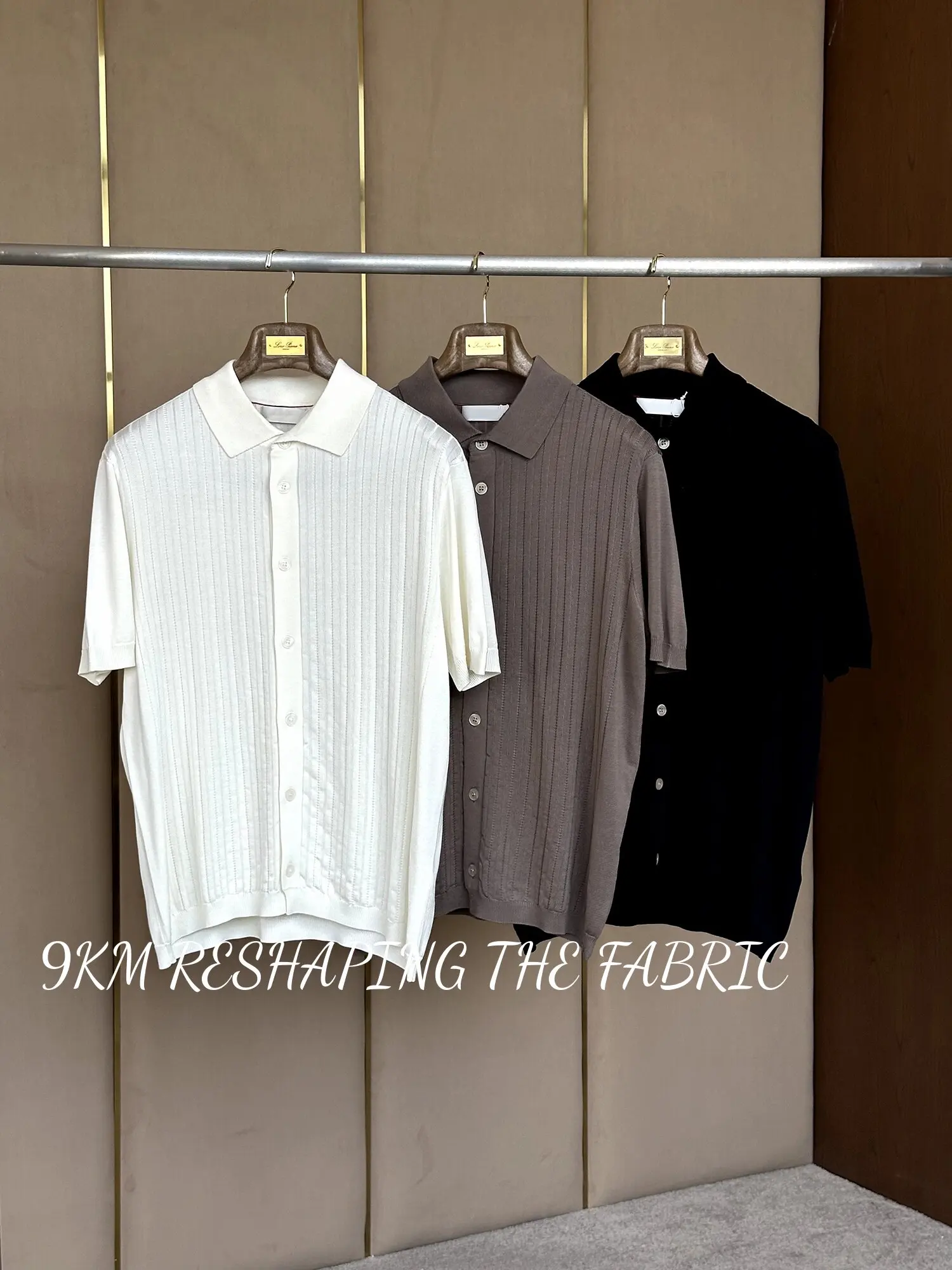 BC Old Money Wind Retro Pit Strip Texture Single-breasted POLO Cardigan Lyocell Short Sleeve