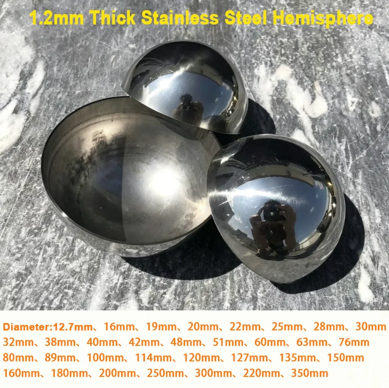 1.2mm Thick 304 Stainless Steel 12.7-350mm Hollow Hemispherical Polished Mirror Elevator Decorative Hemisphere Steel Tube Cover