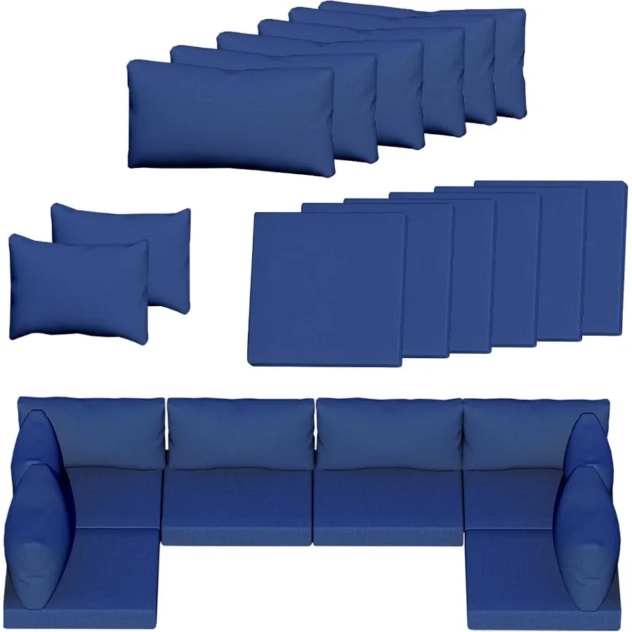 Outdoor Replant Cushions for Patio Furniture 14Piece WaterResistant Cushion Set for 6Seat Rattan Sectiol Sofa Outside Deep Seat