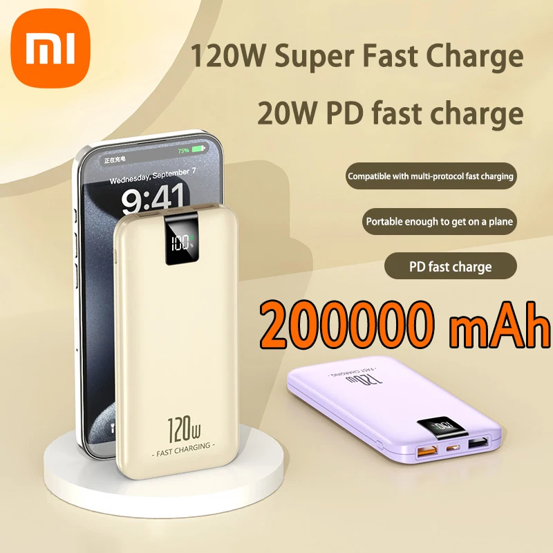 Xiaomi 200000 Batterie externe mAh 120W, charge Super rapide, 50000mAh, haute capacité, légère, Portable, affichage numérique carré