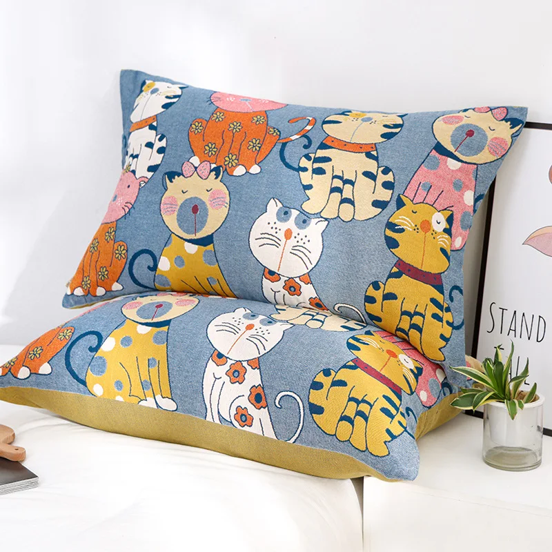 

2pcs Cats Pillowcase Pillow Covers 100 Gauze Cotton 480*740 mm for Children Adults Beds Yarn-dyed Jacquard