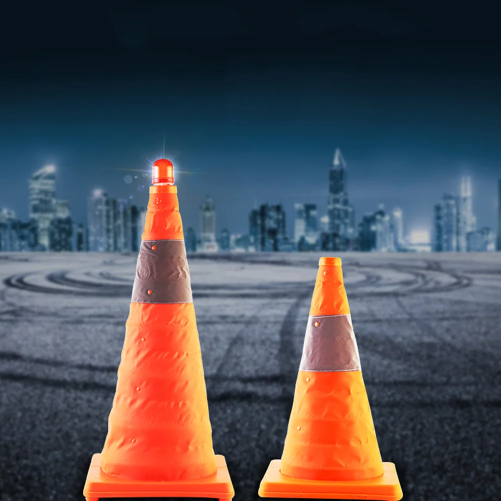 

1Pcs Foldable Road Cone Reflective Strip Rubber Base Traffic Safety Roadblock LED Light Lamp Foldable Road Cone