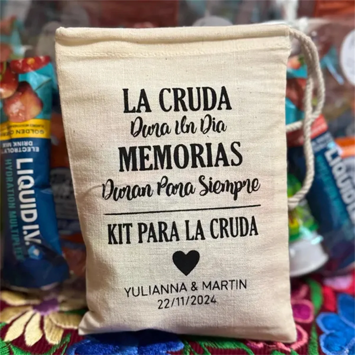 5pcs Personalised La Cruda Hangover Kit Bags - Bachelorette Party Bags - Hangover Only last a day bags - Adios Hangover Bags - M