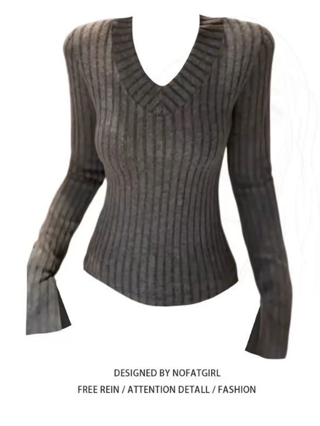 

Женская приталенная футболка с V-образным вырезом и длинными рукавами в корейском стиле для повседневной носки, весна 2026