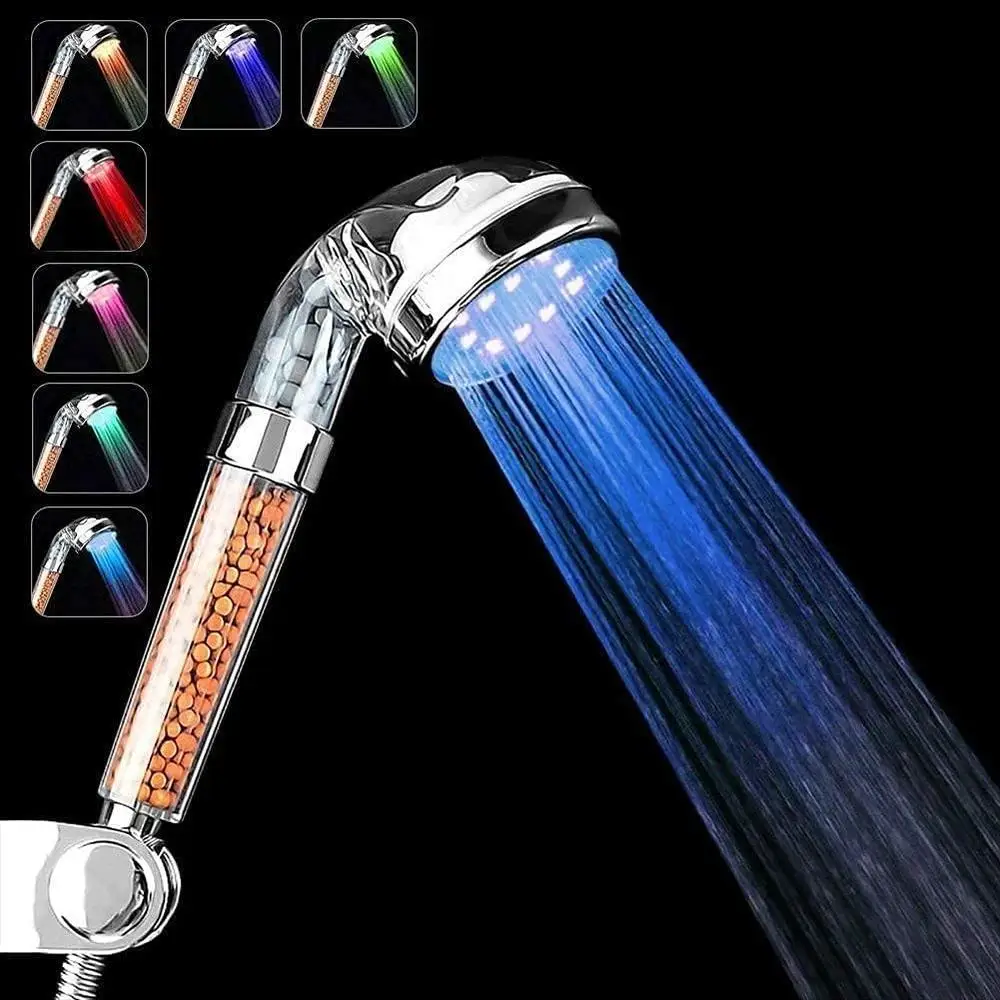 LED Shower Head High Pressure Water Filter Handheld Showerhead System Purifies Chlorine Reduces Dry Skin Hair Loss Easy