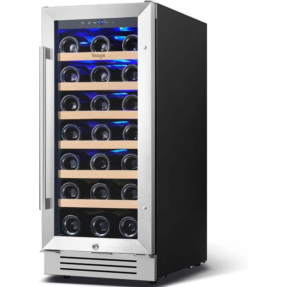 15 Inch Wine Fridge Hold 33 Bottles, 40-65°F Wine Refrigerator Glass Door, Built in, Freestanding Under Counter Fridge Lockable