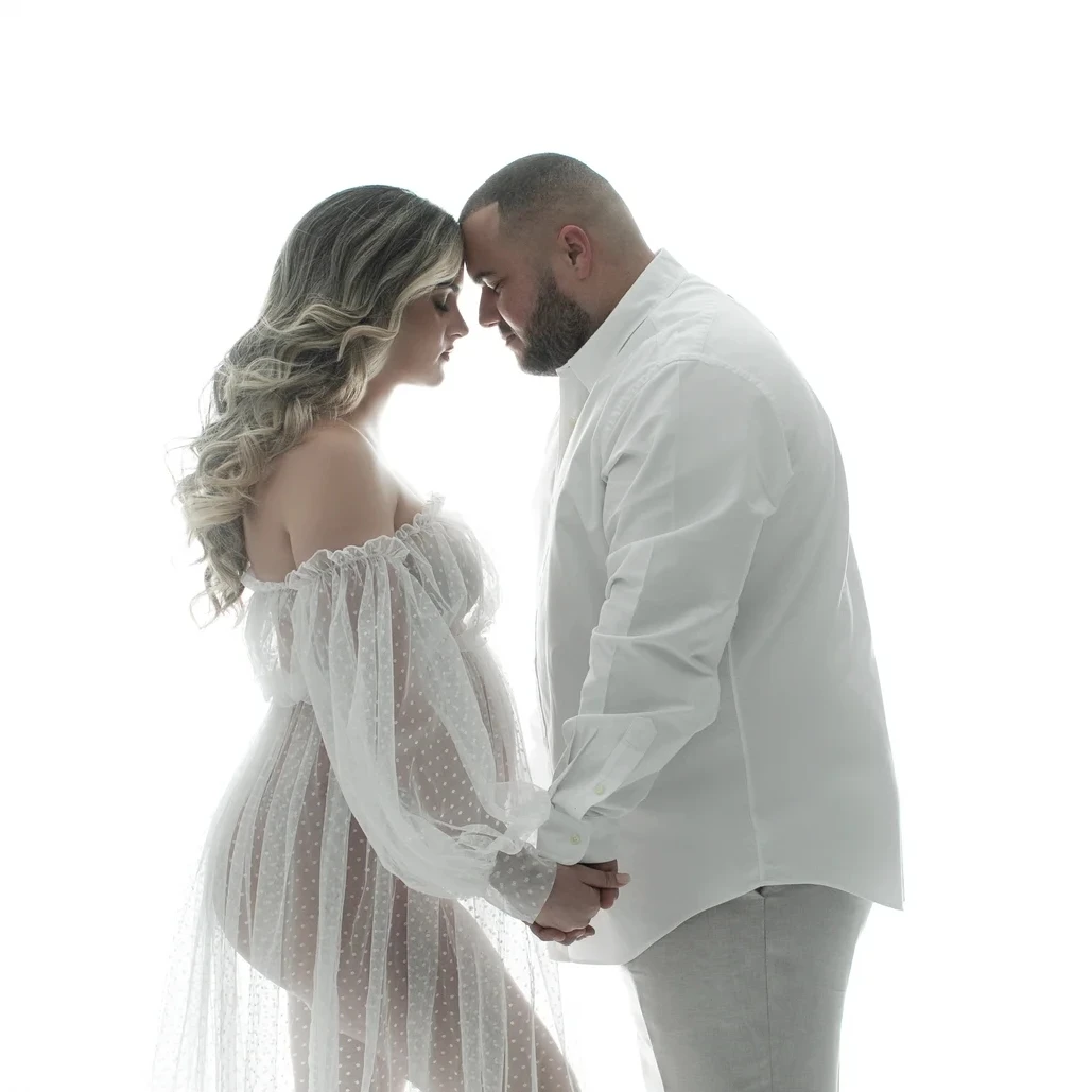 See Through Dot Tulle Maternity Photo Shooting Long Dress Off-the Shoulder Tulle Long Dress For Pregnant Woman Photography Props