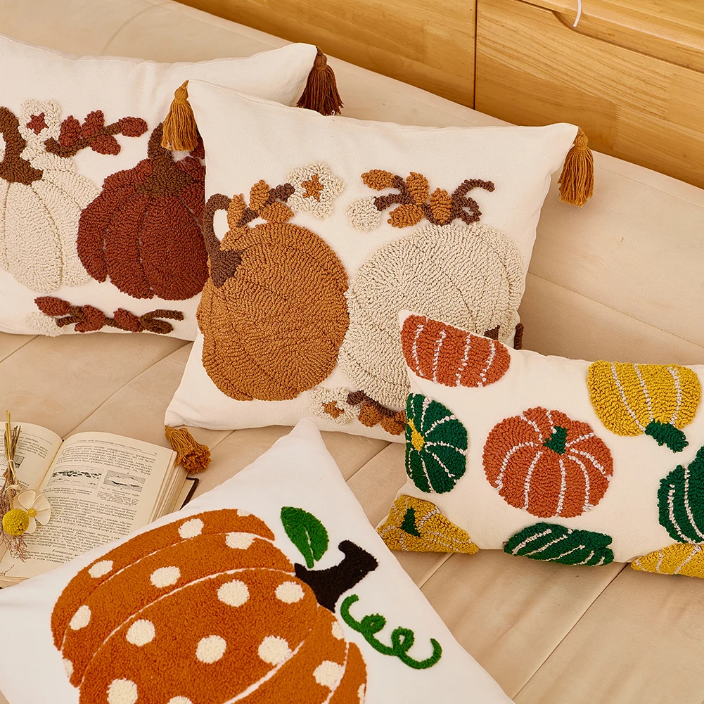 1PC Halloween Cushion Cover Pumpkin Maple Leaf Pillowcase 100% Polyester Cotton Pillow Cover for Sofa Festive Decorations