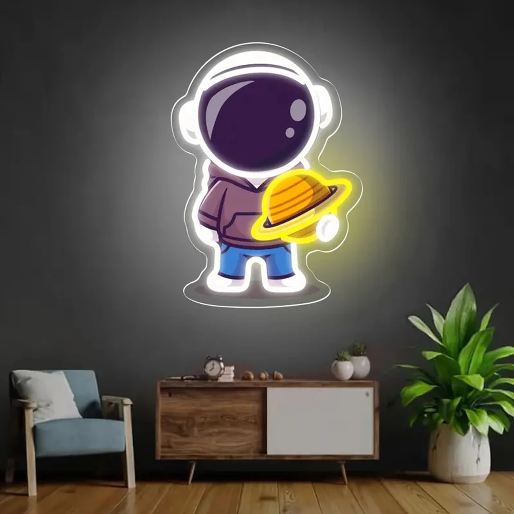 

Astronaut Holding Planet Neon Art Sign Handmade Custom Neon Signs for Children's Room Bedroom Decor Cute Cartoon Neon Light