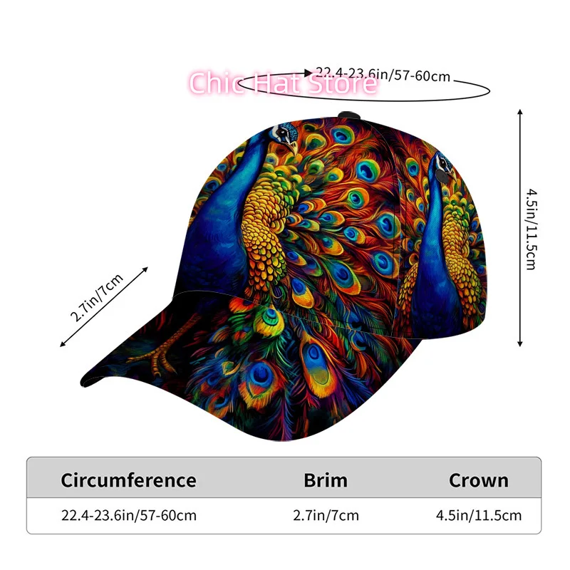 1pc Vibrant Peacock Display Print Classic Baseball Cap-Adjustable Duckbill Hat, Lightweight and Comfortable, Fitted, Snap Closur