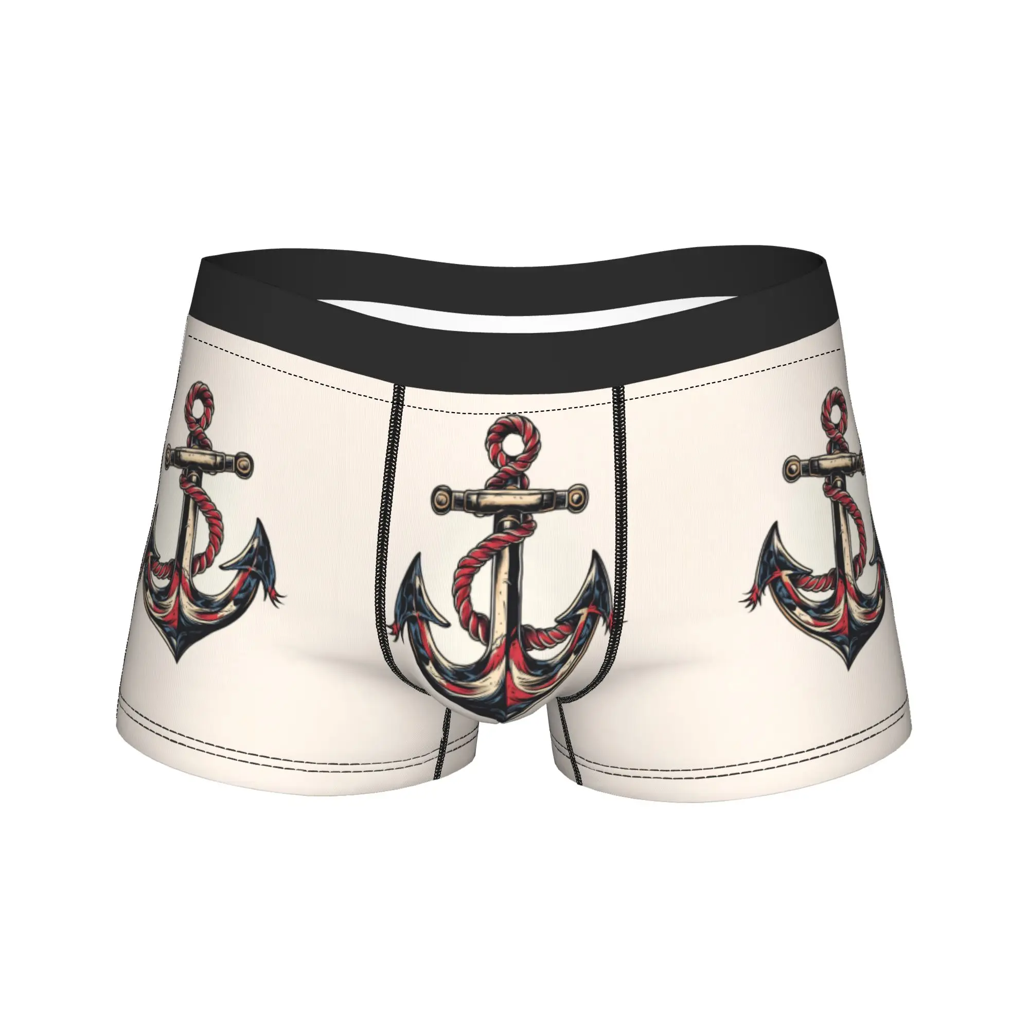 Nautical Anchor Boat Underwear  Printing Trunk Hot Sale Men Panties Breathable Boxer Brief Gift