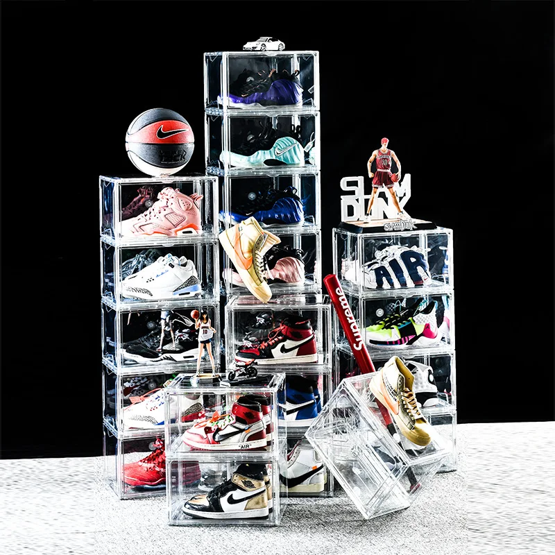 10 Pack Side-opening Magnetic Home High-top Basketball Shoe Box Plastic Acrylic Transparent Storage Box Display Cabinet