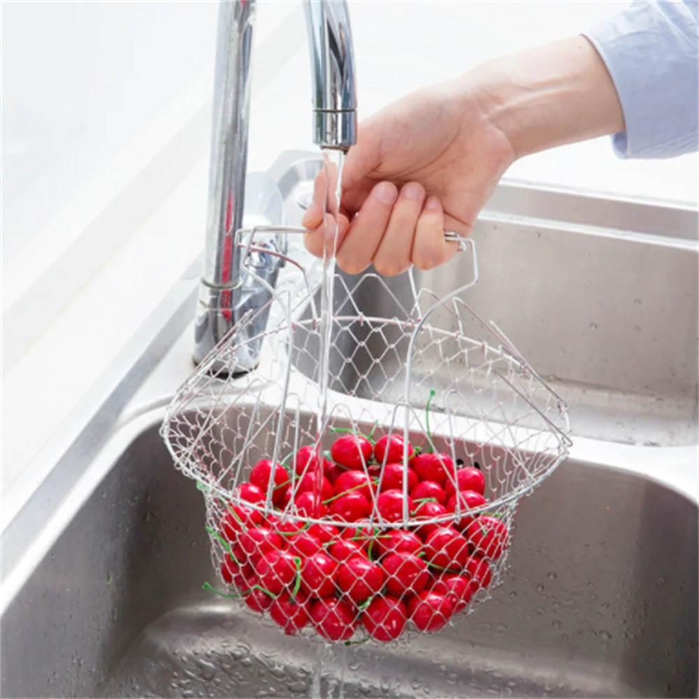 

Multifunction Foldable Steam Rinse Strain Fry French Chef Basket Drainer Magic Basket Mesh Basket Strainer Net Kitchen Gadgets