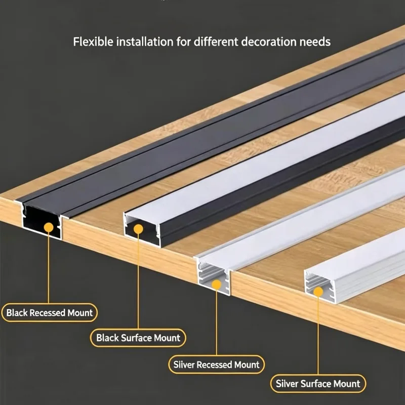0.5/1M LED U/YW Shape Aluminum Profile Linear Light Channel Recessed Surface Mount Strip Lamp Groove For Cabinet Ceiling Decor
