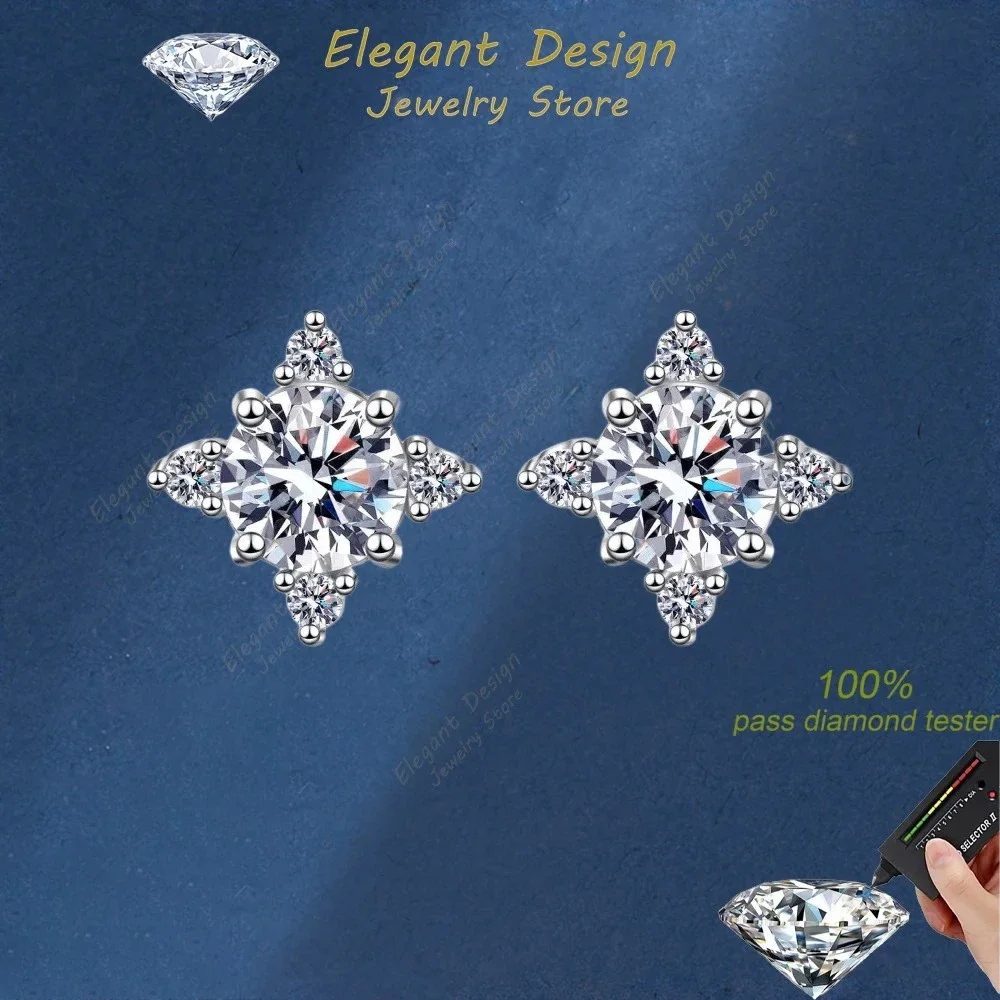 

Engagement 0.5/1CT Moissanite Diamond Exquisite Snowflake PT950 Platinum Earplug Stud Earrings Women Lady Wedding Fine Jewelry