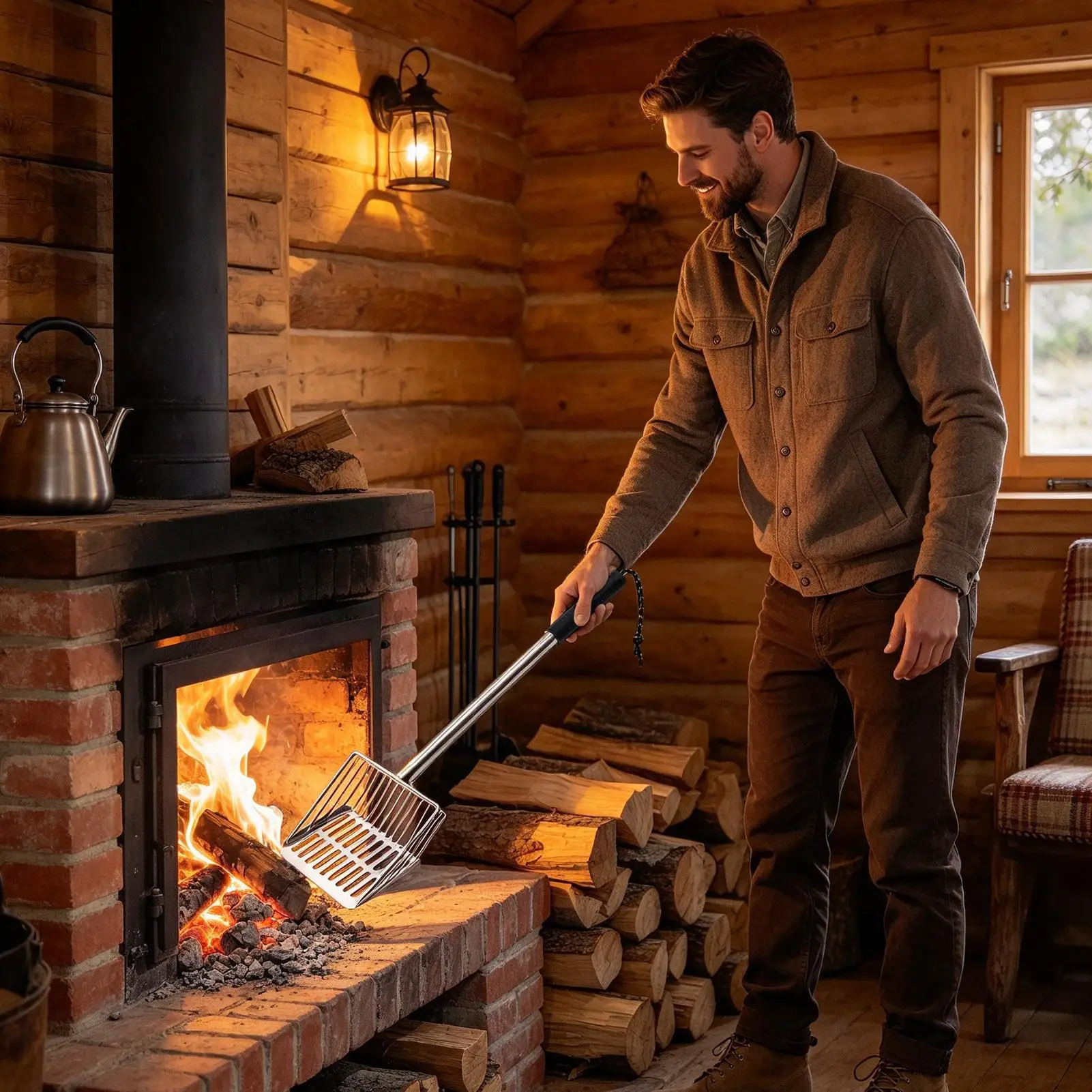 Fireplace Ash Sifter Hollow Out Fire Pit Sifter Tools With Long Handle Fireplace Shovel For Outdoor Garden Camping Backyard BBQ