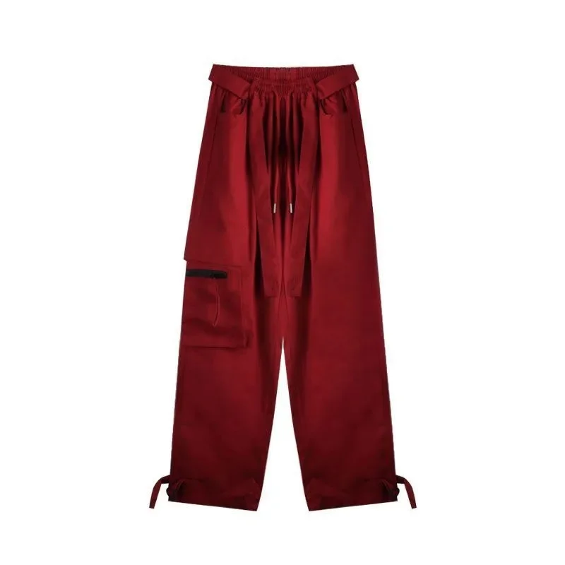 

Vintage Red Pants Female Korean Version Loose Oversized Women's Clothes Look Thin Fashionable Cargo Pants For Women Spring Autum