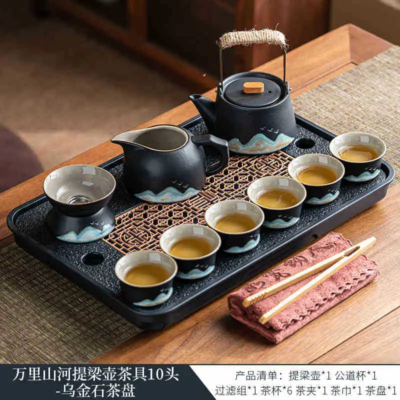

Black Ceramic Kung Fu Tea Set Household Ceramic Tea Set Tea Tray Complete Set Teapot Teacups High-end Gift Box for Gifting