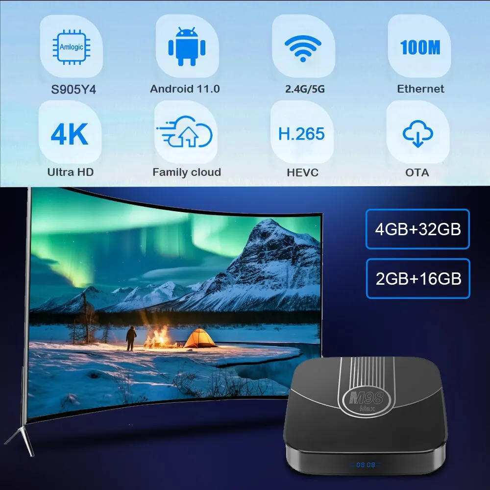 Transpeed ATV Android 11 TV Box Amlogic S905Y4 Met Voice Assistant TV Apps BT5.0 Dual 100M WiFi Ondersteuning 4K 3D Set Top Box