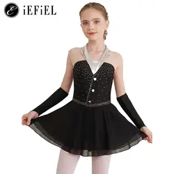 Kinder Meisjes Sprankelende Balletdans Tutu Jurk Met Vingerloze Handschoenen Kunstschaatsen Wedstrijd Kostuum Ballerina Dancewear