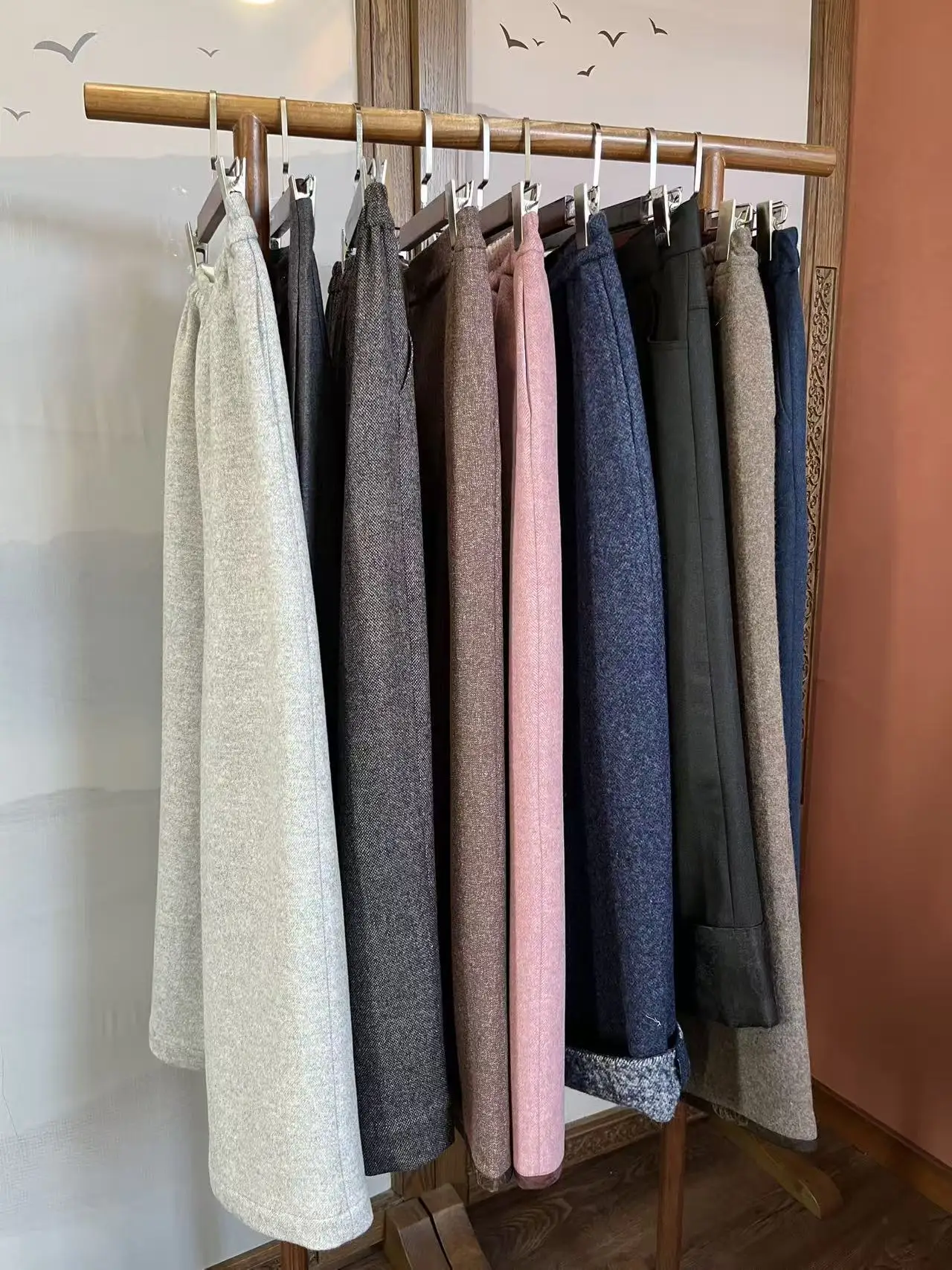 

New Arrival Sle High Waist Wide Leg Pants Autumn Winter Seasonal Nine Point Pants Fraant Cloud Silk Patchwork