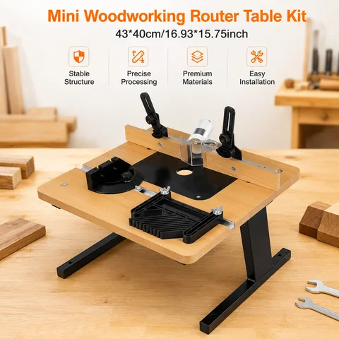 Mini Woodworking Router Table Kit 43*40cm/16.93*15.75inch with Anti-slip Pads Feather Board And Guide Rail for DIY Wood And Furniture Processing